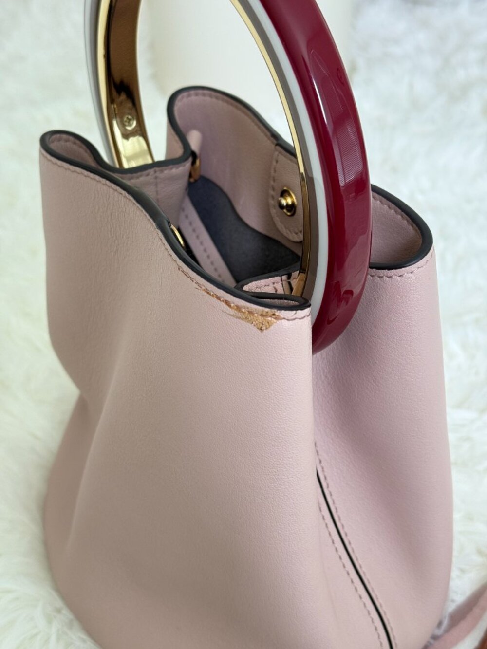 Marni Mini Bucket Bag Pink | Gold Ring Handle | Excellent + Bonus Strap - Picture 12 of 13
